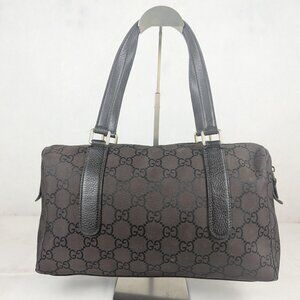 Authentic Gucci GG Brown Canvas, Leather Joy Boston Satchel Charmy Shoulder bag